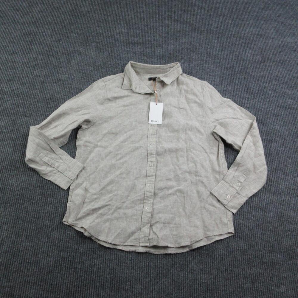 Quince Button-Up Shirt Womens L Beige Linen Long Sleeve Relaxed Casual NWT